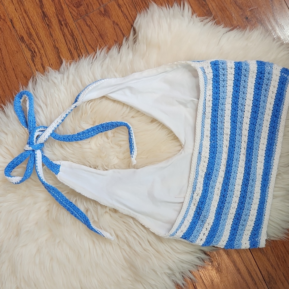 Hollister Crochet Blue Striped Halter Top - Picture 3 of 4